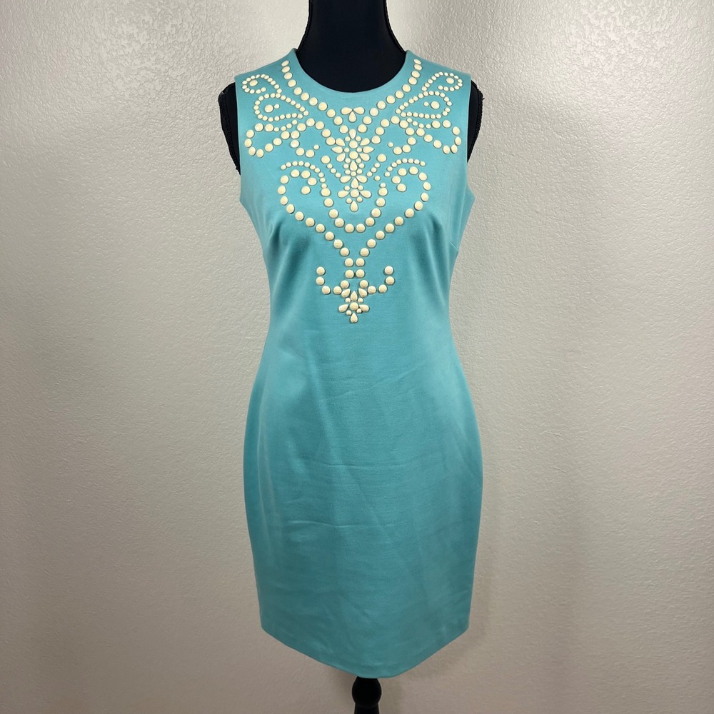 Cynthia Steffe‎ Teal Blue Beaded Embellished Sheath Spring Summer Dress Size 2